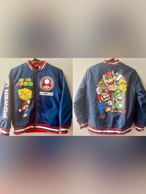Nintendo Super Mario bomber jacket boys size L 10/12